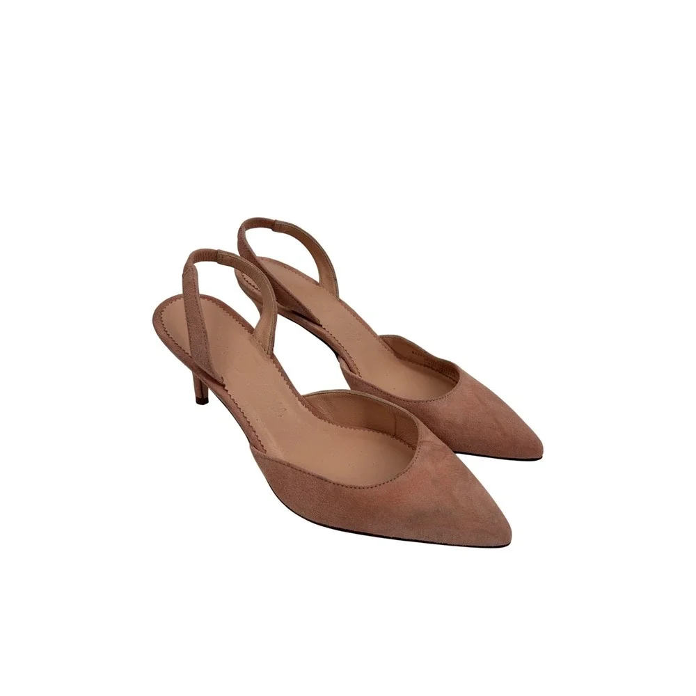 J.Crew Slingback Pumps Womens 5 Rose Pink Suede Kitten Heel Pointed‎ Toe BA731